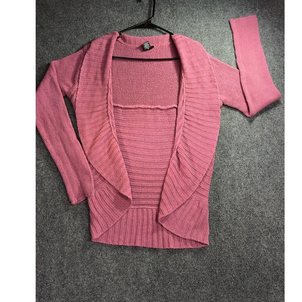 rue21 Women's XL Pink Ribbed Open Front Draped Shawl Collar Cardigan Sweater